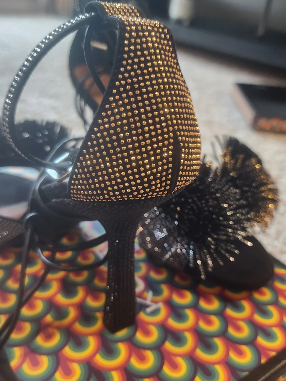 Kurt Geiger Black Pom-Pom Embellished Lace-Up Heels - Picture 10 of 11